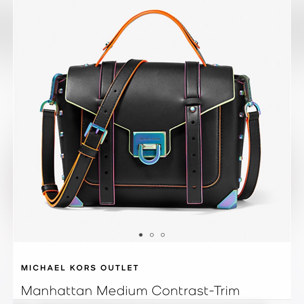 Manhattan Medium Contrast-Trim Leather Satchel